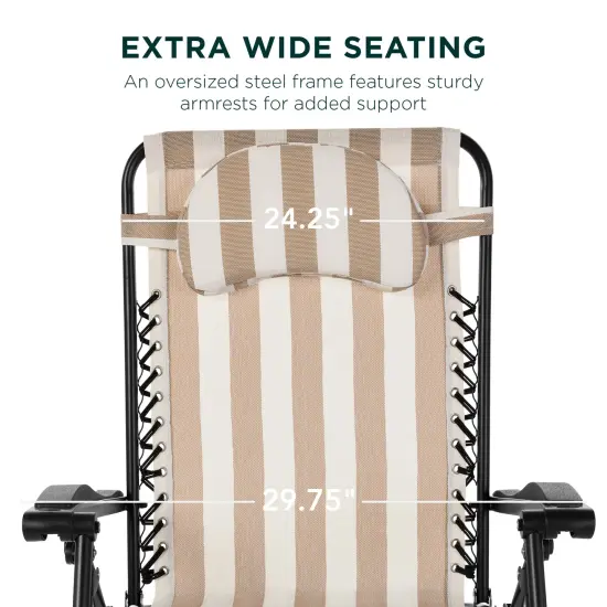Best Choice Products Oversized Zero Gravity Chair, Folding Outdoor Patio Recliner w/ Cup Holder Tan Striped {3}