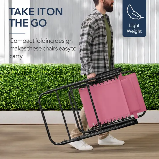 Best Choice Products Folding Outdoor Zero Gravity Rocking Lounge Chair w/ Headrest Pillow Pink {4}