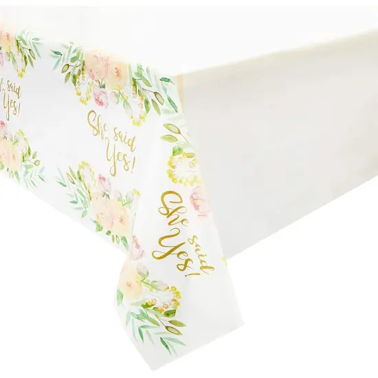She Said Yes Table Covers for Bridal Showers (54 x 108 in., 3 Pack) White {1}