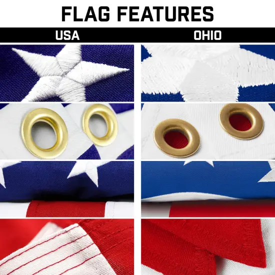G128 Combo Pack: 25 Ft Telescoping Aluminum Flagpole (Silver) & American and Ohio Flags 3x5 Ft, Both StormFlyer Series Embroidered 220GSM Spun Polyester | Pole with Flags Included {3}