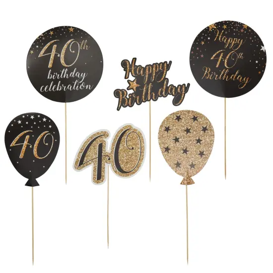 30 Pieces 40th Birthday Decorations, Black and Gold Centerpiece Stick Table Toppers, 4 Designs for Party Supplies {5}
