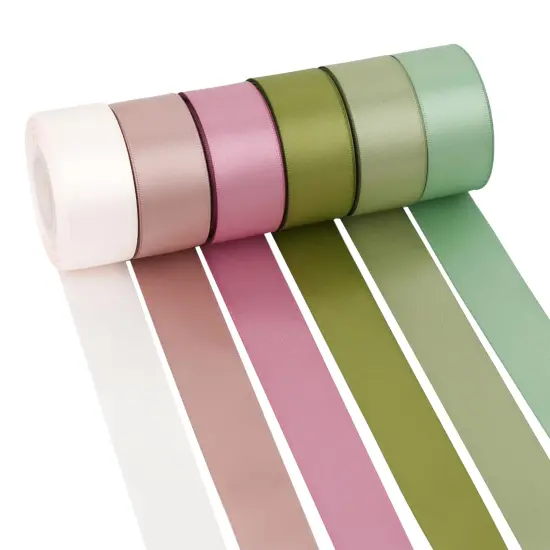 6 Rolls Sage Green and Dusty Rose Ribbon 1 Inch Green Pink Satin Ribbon Blush and Sage Ribbon for Wedding Baby Shower Backdrop Garland Gift Wrapping - 60Yards {2}