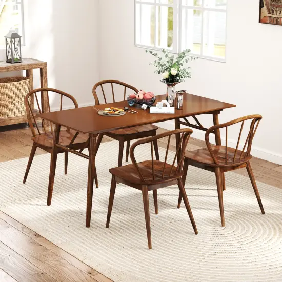 Wooden Dining Chair Set of 2 with High Spindle Back and Wide Seat-Walnut {3}
