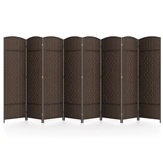 8-Panel Folding Room Divider with Hand-Woven Texture and Solid Wood Frame Black {7}