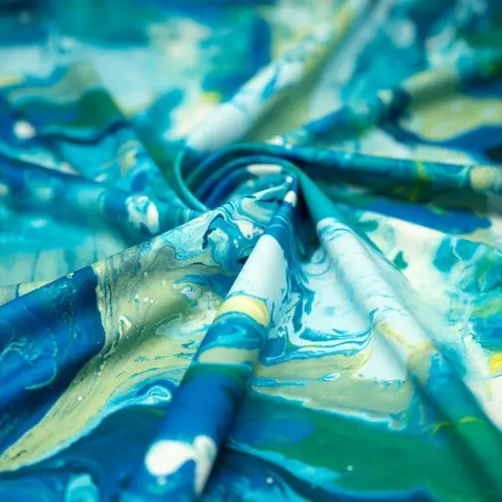 Multimarble Printed EcoTechflex Recycled Polyester Spandex Fabric Diva Blue/L {1}