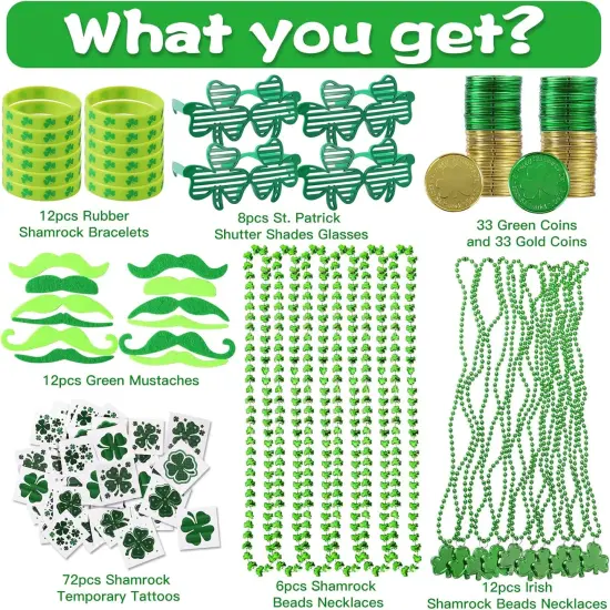188Pcs St Patricks Day Accessories Party Favors Set Decorations Kids Saint Patricks Day Irish Decor, Green Beads Shamrock for Parades Supplies {2}