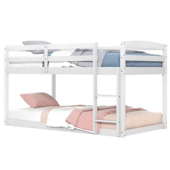 Metal Twin Size Bunk Bed with High Guardrails and Integrated Ladder for Safety and Easy Access Natural {10}