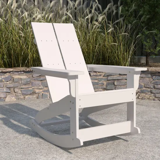 Merrick Lane Wellington UV Treated All-Weather Polyresin Adirondack Rocking Chair for Patio, Sunroom, Deck and More Gray {7}