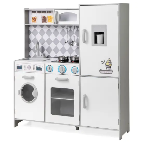 Pretend Play Kitchen for Kids Aged 3+ with Real Sounds and Lights-White {4}