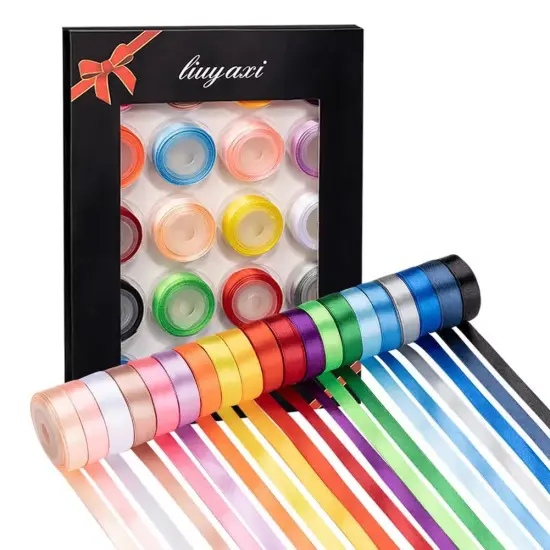 Double Faced Rainbow Satin Ribbon, 3/8" Wide 5 Yard/Roll-20 Rolls 100 Yards, Colorful Ribbon Set Perfect for Christmas Gift Wrapping, Crafts, Hair Bows, Wedding Party Decor Baby Shower {2}