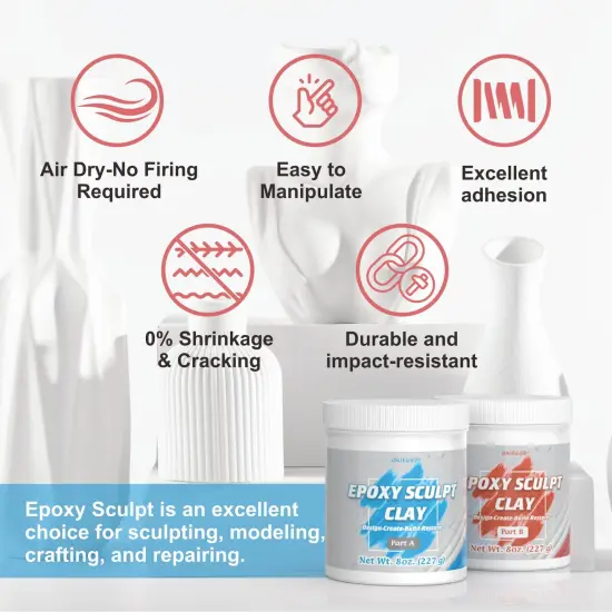 1 Pound Natural Epoxy Putty Sculpt Clay, 2 Part (A & B) Air Dry Clay Plaster Mold for Sculpting, Modeling, Building, Repairing, Self-Hardening Epoxy Clay Easily Repairs Metal, Wood, Tile, Ceramics {3}