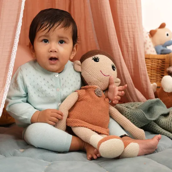 100% Handmade Cotton knitted Soft Princess Plush Toy Brown {1}