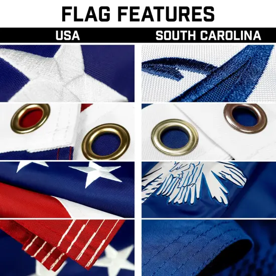 G128 Combo Pack: 20 Ft Telescoping Aluminum Flagpole (Silver) & American and South Carolina Flags 3x5 Ft, Both ToughWeave Series Embroidered Polyester | Pole with Flags Included {3}