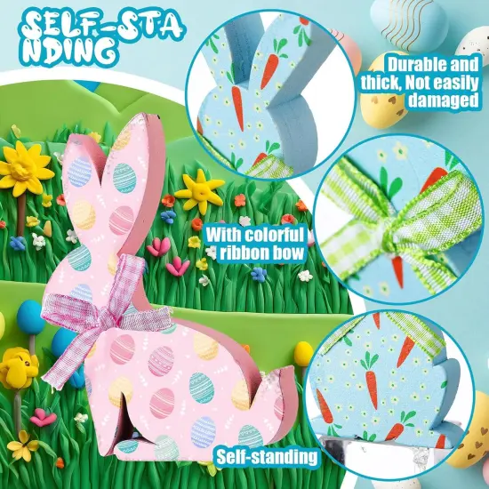 6 Pcs Easter Bunny Wooden Signs Bunny Decor Easter Tabletop Decor Rabbit Shape Table Sign {2}