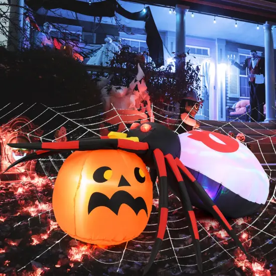 4.9 x 4.6 Feet Inflatable Spider with Pumpkin and Rotating Light {2}
