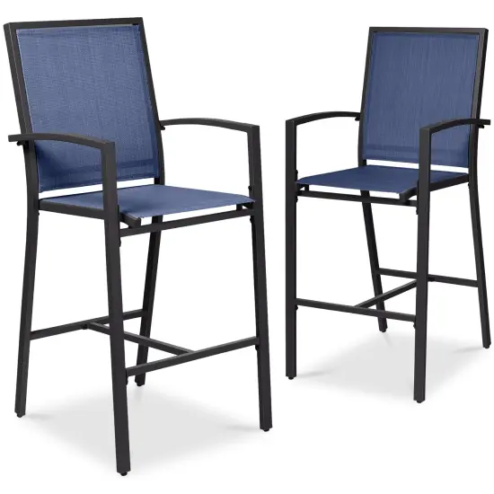 Best Choice Products Outdoor Barstools Set of 2, Bar Height Patio Chairs w/ All-Weather Mesh Black/Navy {1}