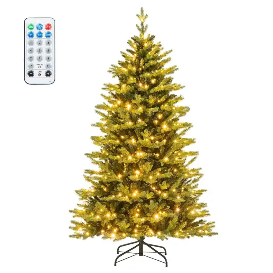 Costway 5/6/7 FT Pre-Lit Christmas Tree Hinged with 250/350/470 Multi-color Lights {2}