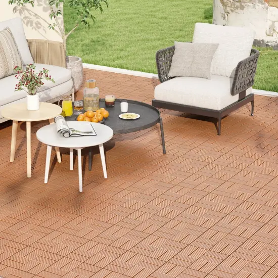 18 Pieces 12 x 12 Inch All Weather Interlocking Deck Tiles Ideal for Outdoor Use Brown {6}