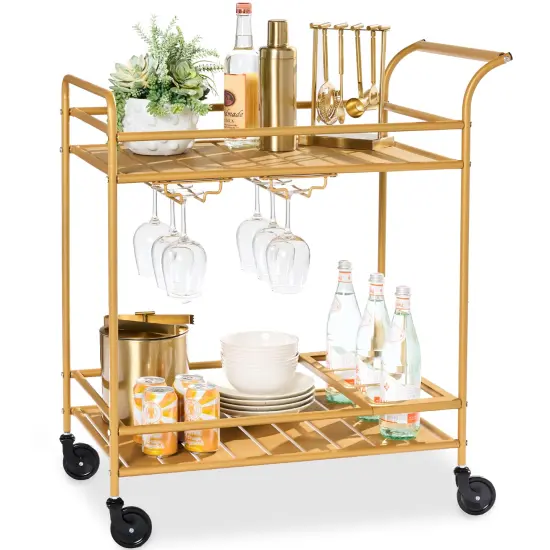 Best Choice Products 2-Tier Rolling Bar Cart Indoor/Outdoor w/ Storage Shelves, Wine Rack, Lockable Wheels Lavender {7}