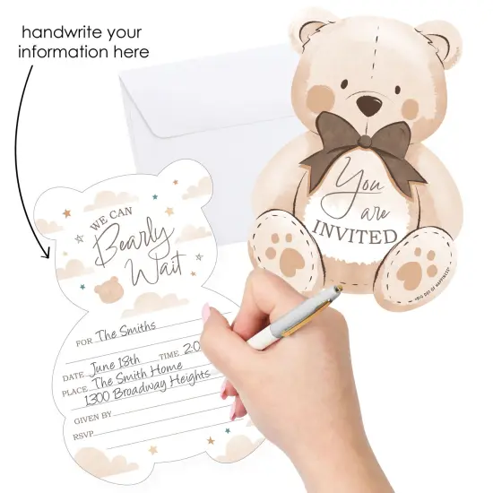 Big Dot of Happiness We Can Bearly Wait - Shaped Fill-In Invitations - Teddy Bear Baby Shower Invitation Cards with Envelopes - Set of 12 {3}