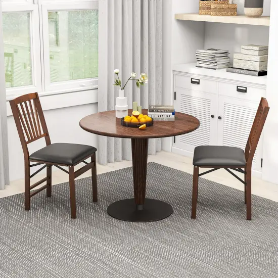 Set of 2 Folding Chairs with Padded Seat and Rubber Wood Frame-Brown {3}