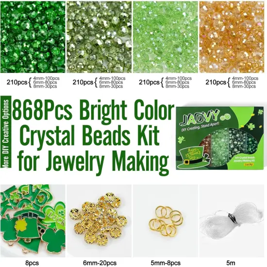 St Patricks Day Crystal Beads for Bracelets Making Kit, Glass Crystal Beads for Jewelry Making Kit with Charms, Beads & Bead Assortments for St Patricks Day Crafts Decorations Accessories {3}