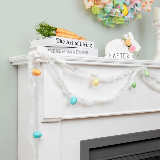 Northlight Tinsel Garland with Easter Eggs - 25' - White {1}
