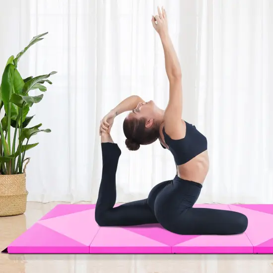 8 Feet PU Leather Folding Gymnastics Mat with Removable Zippered Cover and Hook and Loop Fasteners Pink {1}