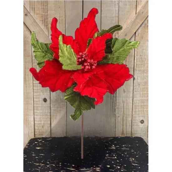 24&rdquo; Glitter Edge Velvet Poinsettia Stem {1}