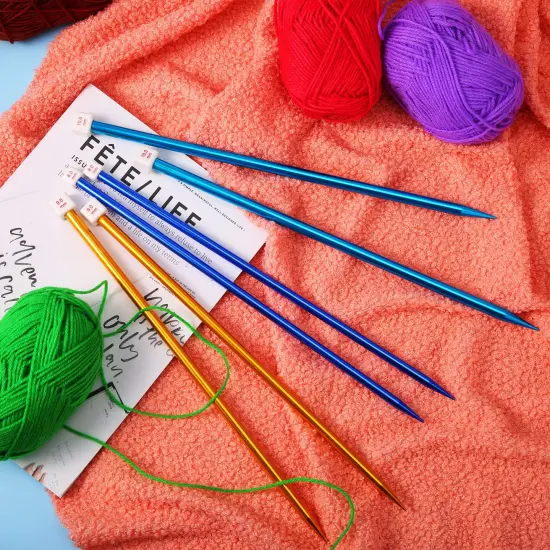 6 Pieces/ 3 Pairs Aluminum Straight Knitting Needles Set, 8 mm, 9 mm and 10 mm,14 Inch Single Point Knitting Needles, Color Extra Long Sweater Straight for DIY Projects {2}