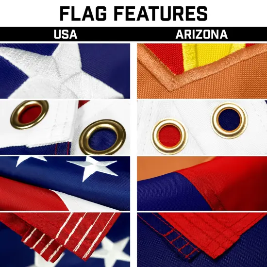 G128 Combo Pack: 20 Ft Telescoping Aluminum Flagpole (Black) & American and Arizona Flags 3x5 Ft, Both ToughWeave Series Embroidered Polyester | Pole with Flags Included {3}