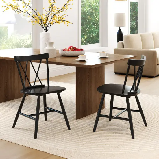 Farmhouse Dining Chair Set of 2, Rubber Wood Frame, Comfortable Seating for Kitchen and Dining Rooms Black {2}