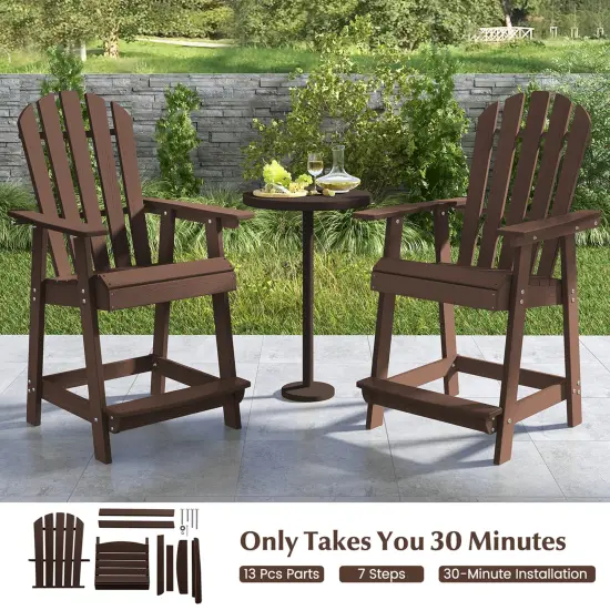 Costway 1/2/4 PCS Tall Bar Stool HDPE Patio Chair with Armrest Footrest Home Indoor Outdoor Brown {5}