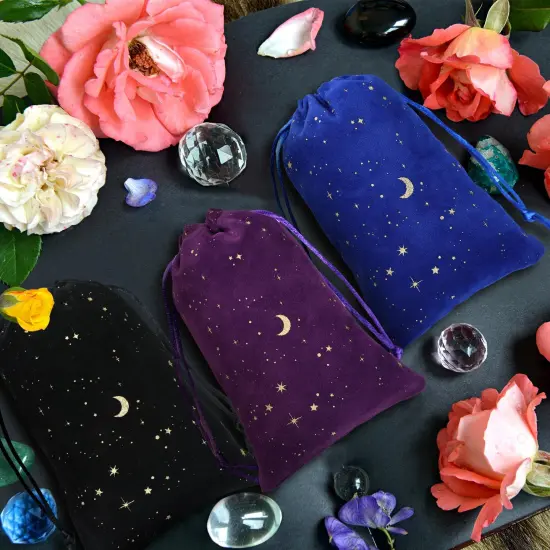 30 Pcs 4 x 6 Inch Colorful Velvet Drawstrings Bags for Jewelry Moon Star Pouch with Drawstrings Jewelry Bags for Gift Packaging Wedding Anniversary Christmas Eid Mubarak {3}