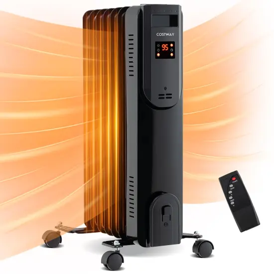 Oil Filled Radiator Heater with Adjustable Thermostat-Black {4}