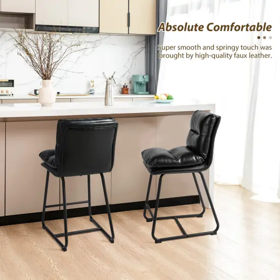 Set of 2/4 Modern Thick Leatherette Counter Stool with Metal Legs {2}