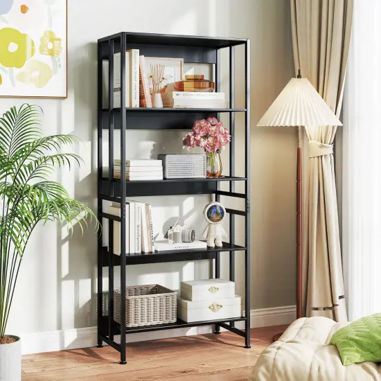 5-Tier Bookshelf with Adjustable and Tiltable Shelves Black {2}