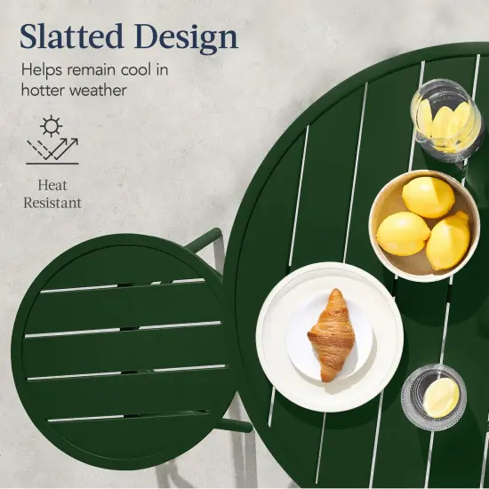 Best Choice Products 3-Piece Steel Patio Bar Height Round Bistro Set w/ Backless Stools, Slatted Design Dark Green {4}