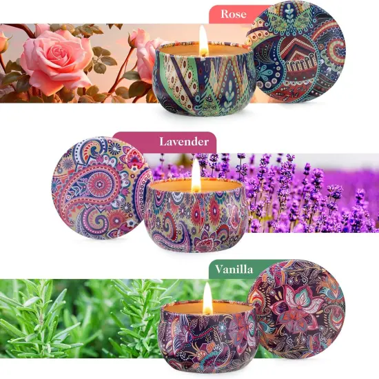 3 Pack Scented Candles, 2.5 oz Aromatherapy Candles with Floral Scents,Soy Candles Set with 72H Burning Time,Ideal Gift for Women (Lavender+Vanilla+Rose) {2}