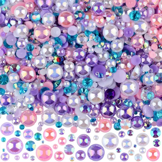 75g Mix Resin Pearls Rhinestones Kit, 3-10mm Half Pearls and 2-6mm Flatback Rhinestones for Nail Art Decoration Shoes Clothes Tumblers Scrapbooking Craft DIY (Purple Pink White) {2}