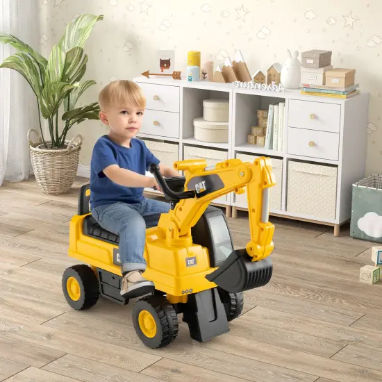 Yellow Plastic Licensed Caterpillar Kids Ride-On Digger with Adjustable Arm and Realistic Controls {3}
