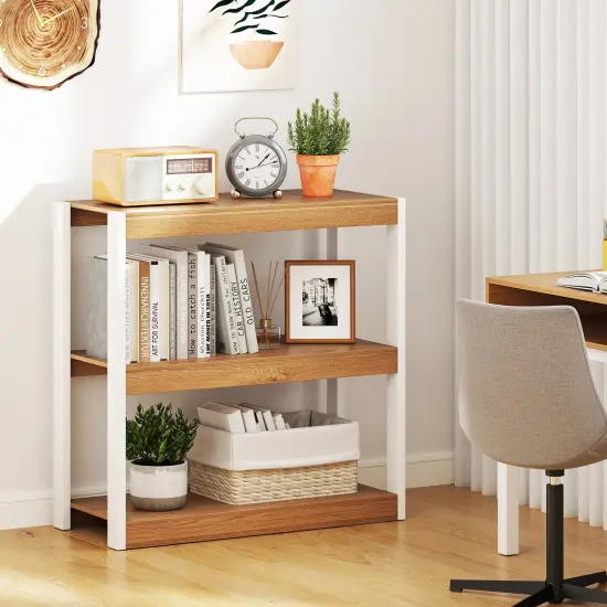 3 Tier Bookshelf Wooden Bookcase with Dual Anti-Tipping Kits Perfect for Any Room Natural {2}