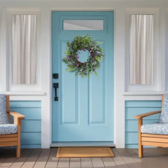 Northlight Lavender and Mixed Foliage Artificial Floral Spring Wreath, Purple and Green - 22-Inch {4}