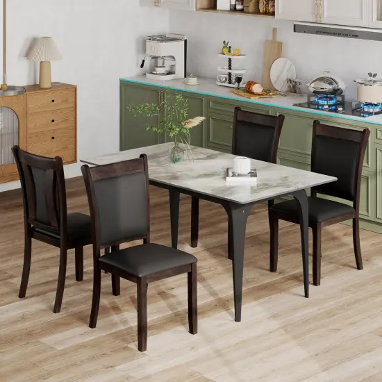 Dining Chairs Set of 2 Faux Leather Upholstered Kitchen Side Chairs with Padded Seat-Gray {3}