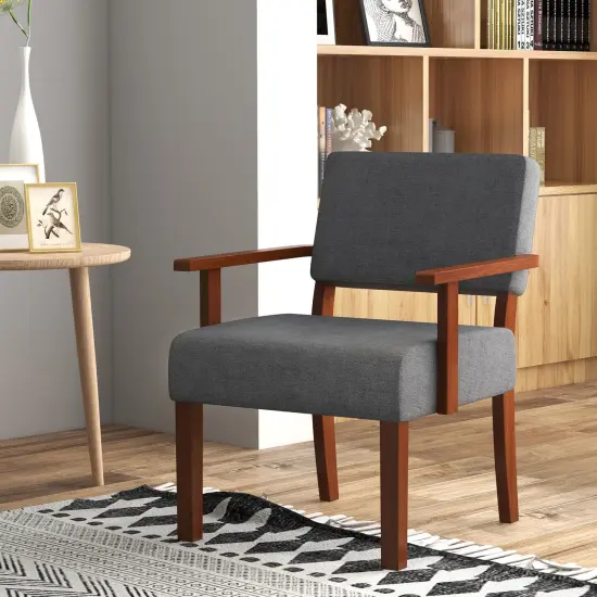 Wooden Frame Upholstered Accent Chair &ndash; Stylish Living Room Seating Grey {3}