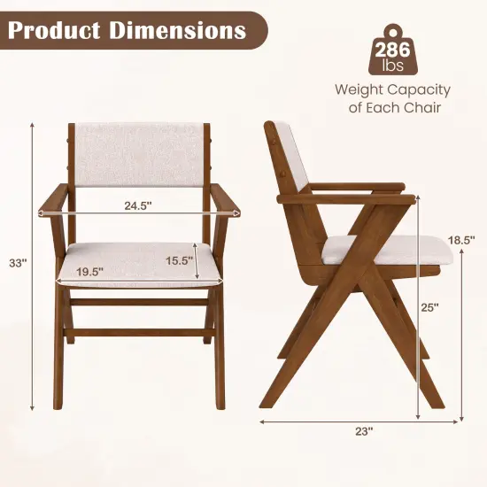 Wooden Dining Chair with Rubber Wood Frame Set of 2-Walnut {4}