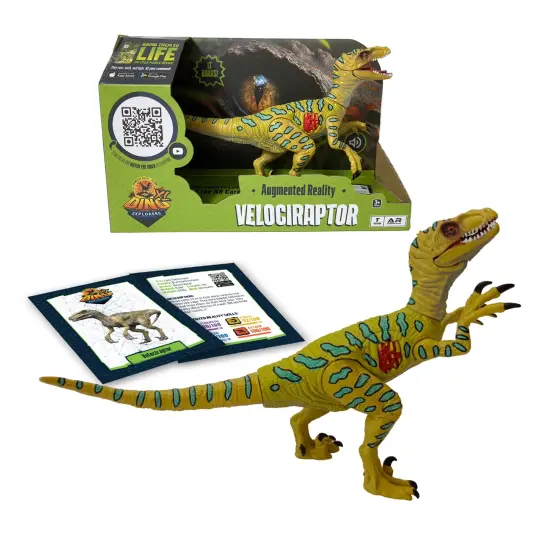 Dino Explorers: AR Dinosaur XL & Brick Combo - Velociraptor - 10" Articulated Sound Toy Figure & Paleontology Dig Kit, Augmented Reality Set, Kids 3+ {4}