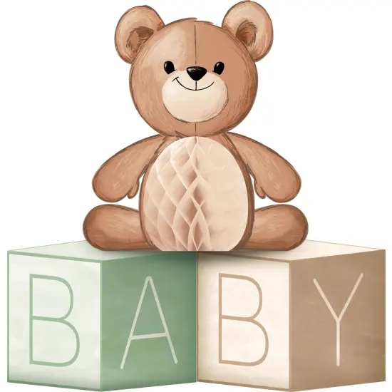 6 pc Bulk Teddy Bear Centerpiece Baby Blocks w/ Honeycomb {1}