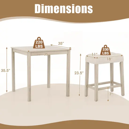 5 Pieces Bar Table Set with Square Table and 4 Padded Stools-Grey {5}