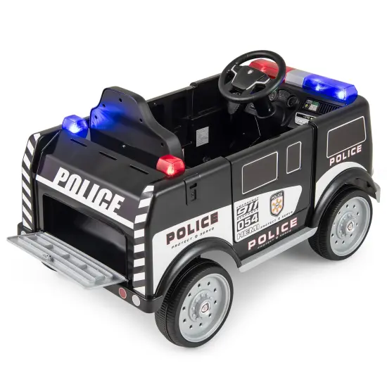 12V Battery-Powered Electric Vehicle with 3 Speeds, Megaphone, and LED Lights-Black {6}